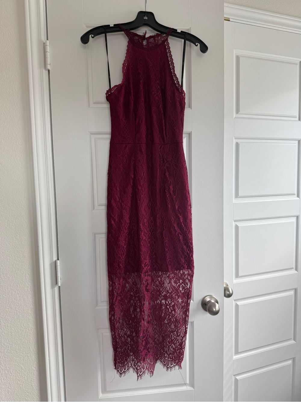 Lulu's Burgundy Lace Halter Maxi Dress